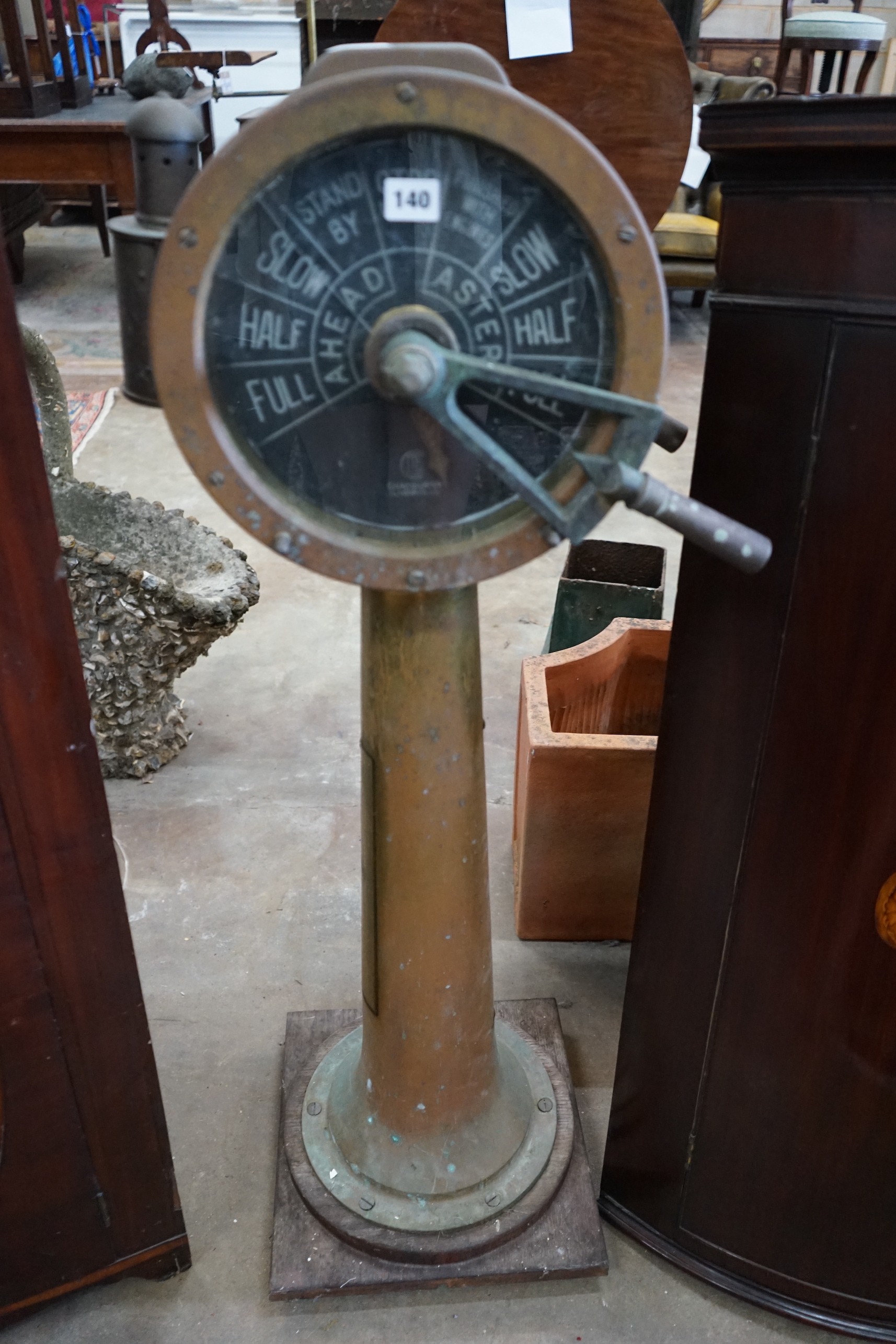 A vintage Chadburn's ships telegraph, brass cased, height 118cm